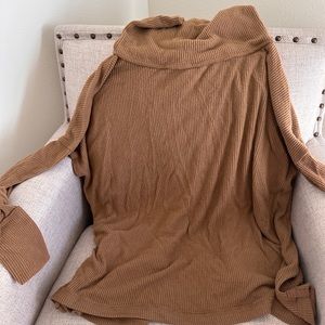 Free people cowl neck, cozy sweater. Size medium. Camel brown.